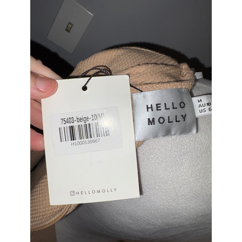 Hello Molly You for Me Beige Waffle Knit Wrap Mini Dress Bell Sleeve US 6/M NEW - Picture 10 of 12